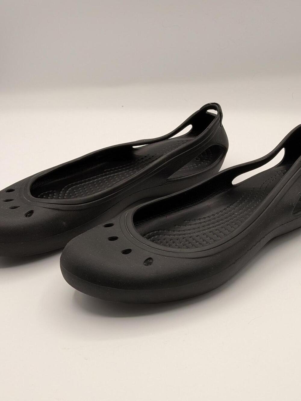 Crocs 8 Kadee Black Slip Resistant Crosslite Waterproof Slingback Ballet Flats